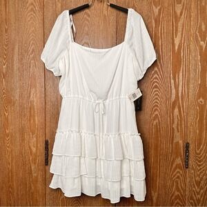 City Triangles Ivory Dress with Puff Sleeves